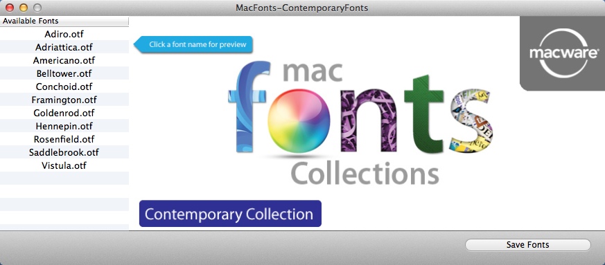 MacFonts-ContemporaryFonts : Main Window