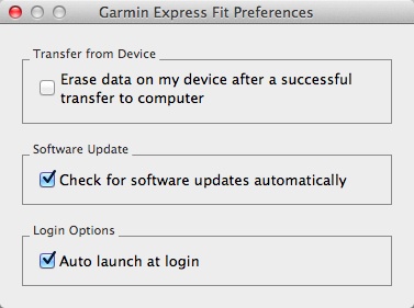 Garmin Express Fit 2.0 : Configuration Window