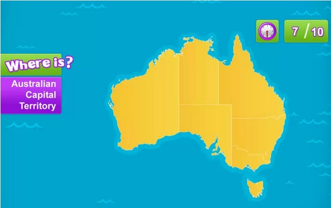 Geography Tutor Australian States and Cities : Gameplay Window