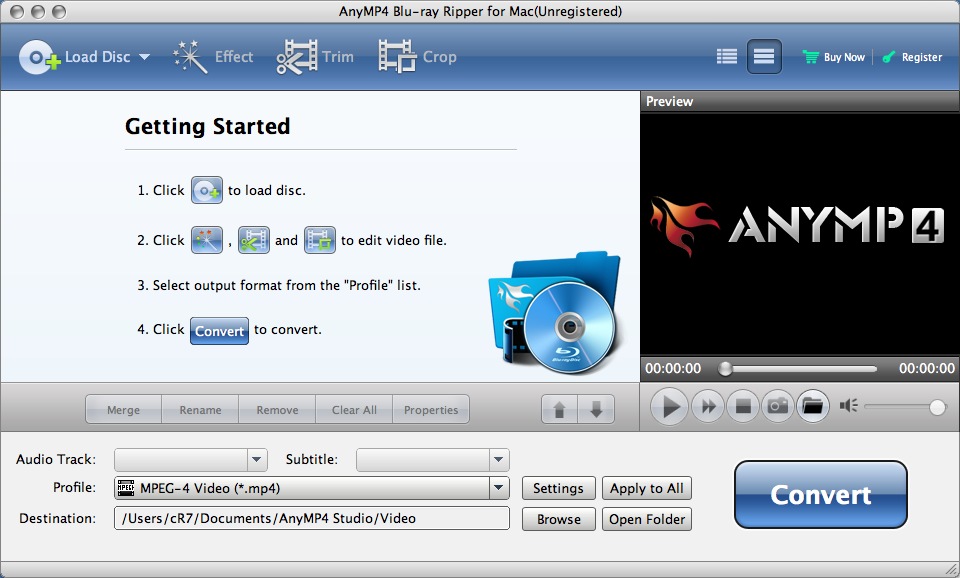AnyMP4 Blu-ray Ripper for Mac 6.1 : Main window