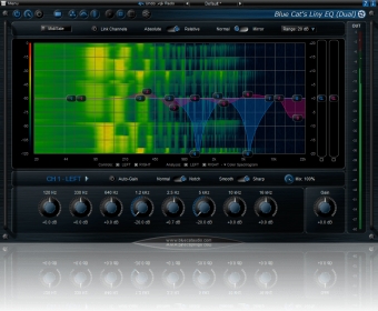Blue Cat's Liny EQ - Notch filtering, dual channels mode.