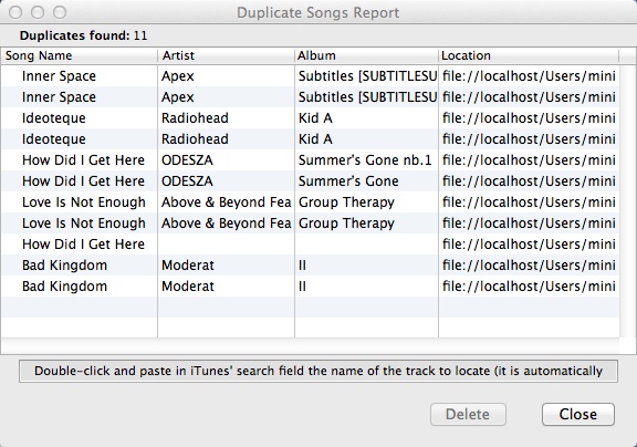 iTunes Dupes Barrier 1.2 : Duplicated Song Reports