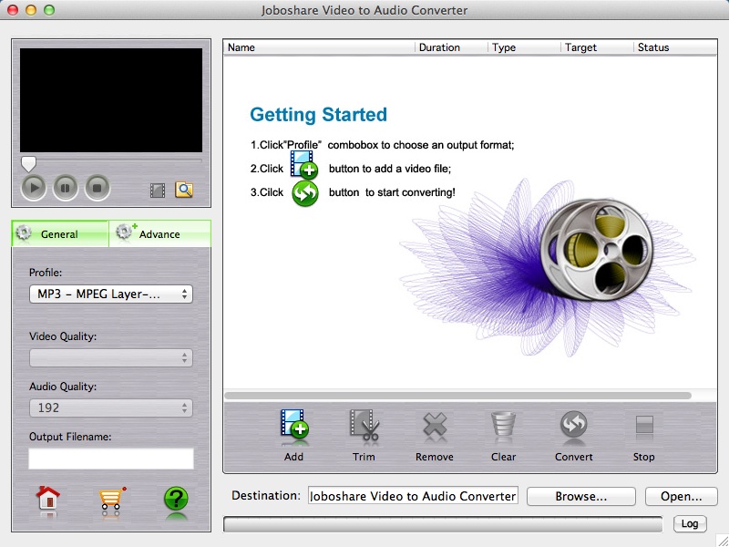 Joboshare Video to Audio Converter 3.0 : Main Window