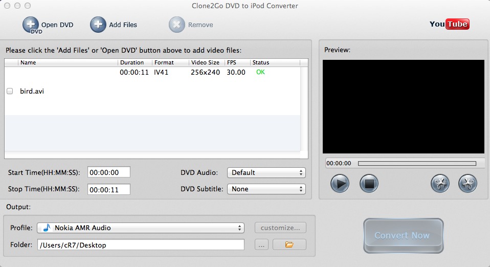 Clone2go DVD to iPod Converter 2.1 : Main window