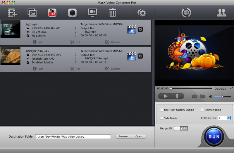 MacX Video Converter for Thanksgiving 4.3 : Main Window