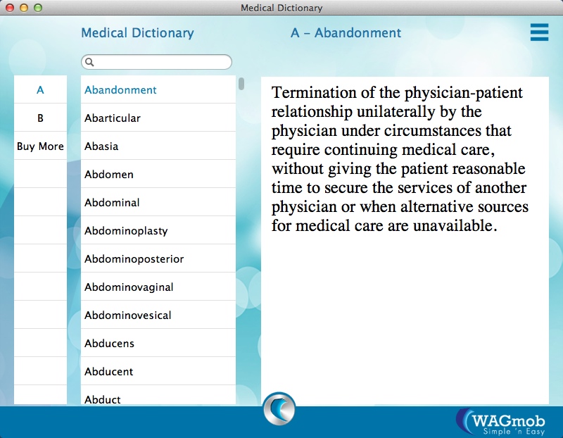Medical Dictionary - A simpleNeasyApp by WAGmob 1.5 : Main Window