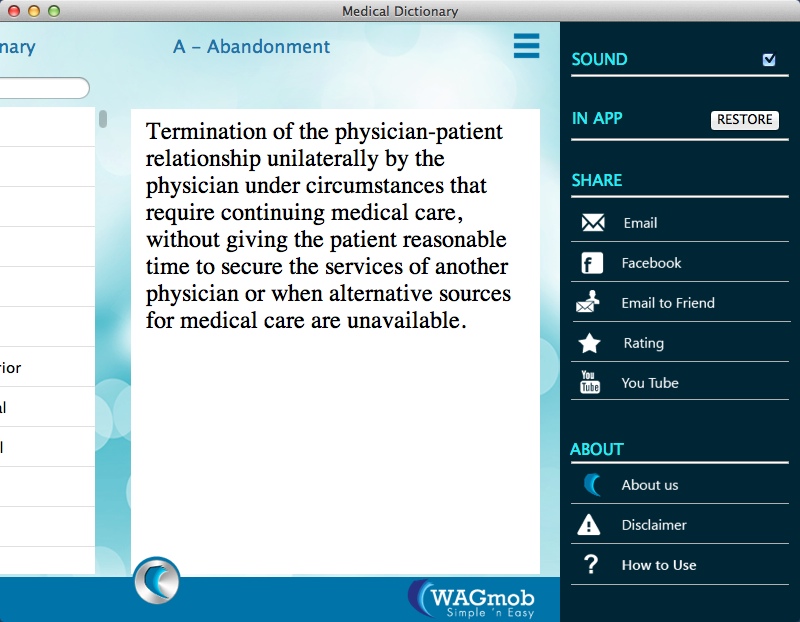 Medical Dictionary - A simpleNeasyApp by WAGmob 1.5 : Main Menu