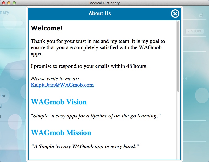 Medical Dictionary - A simpleNeasyApp by WAGmob 1.5 : About Us Window