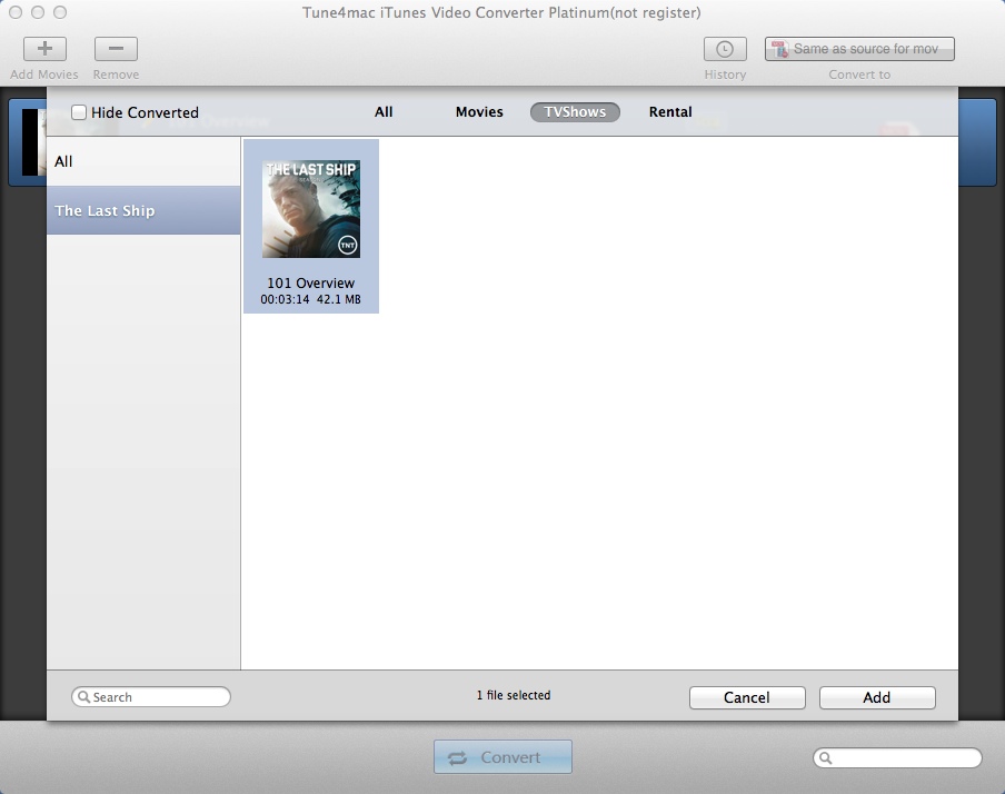 Tune4mac iTunes Video Converter Platinum 3.3 : Selecting Input File