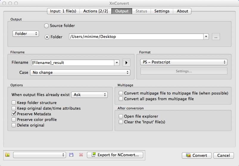XnConvert 1.6 : Selecting Output File Destination