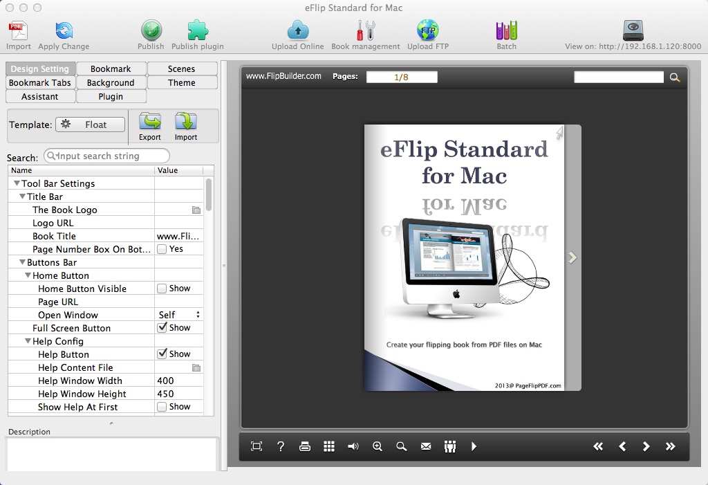 eFlip Standard for Mac 2.1 : Main window