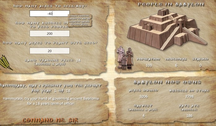 Hammurabi. The Game 1.1 : Main window