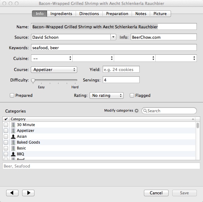 MacGourmet 4.0 : Editing Recipe Info