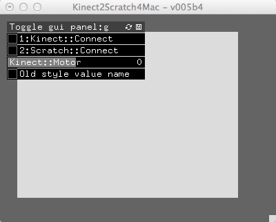 Kinect2Scratch4Mac 1.0 : Main window
