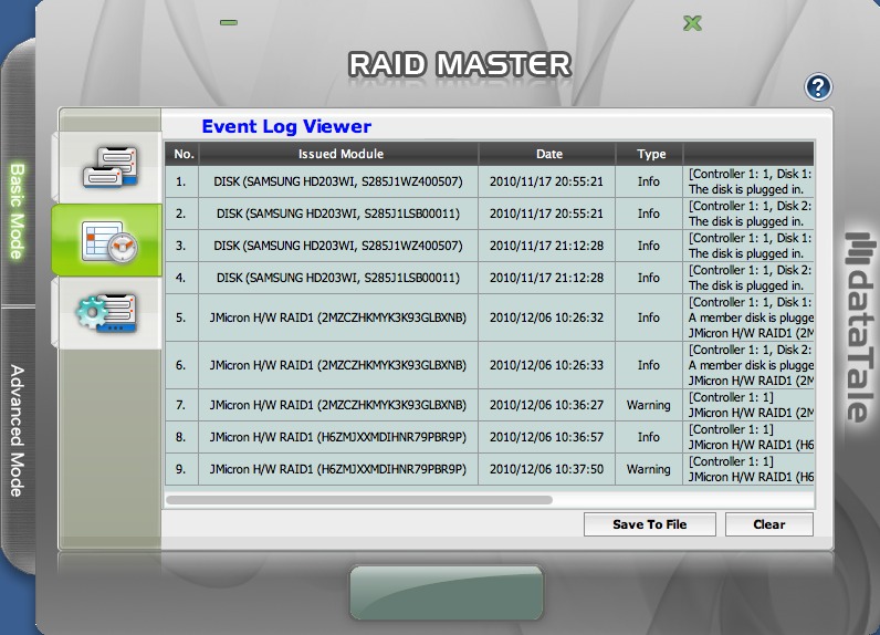 RAID MASTER 0.0 : Main window