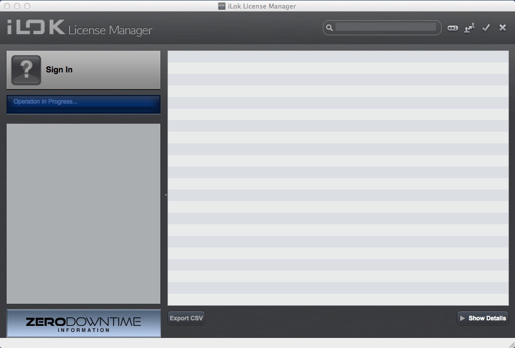 iLok License Manager 2.3 : Main window