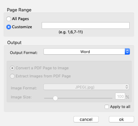 PDF to Word Converter Expert 4.0 : Page Range Options