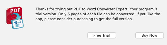 PDF to Word Converter Expert 4.0 : Trial Limits