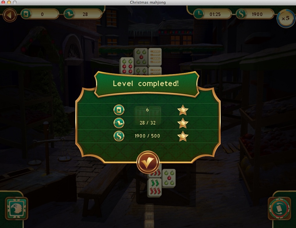 Christmas Mahjong : Completed Level Statistics Window