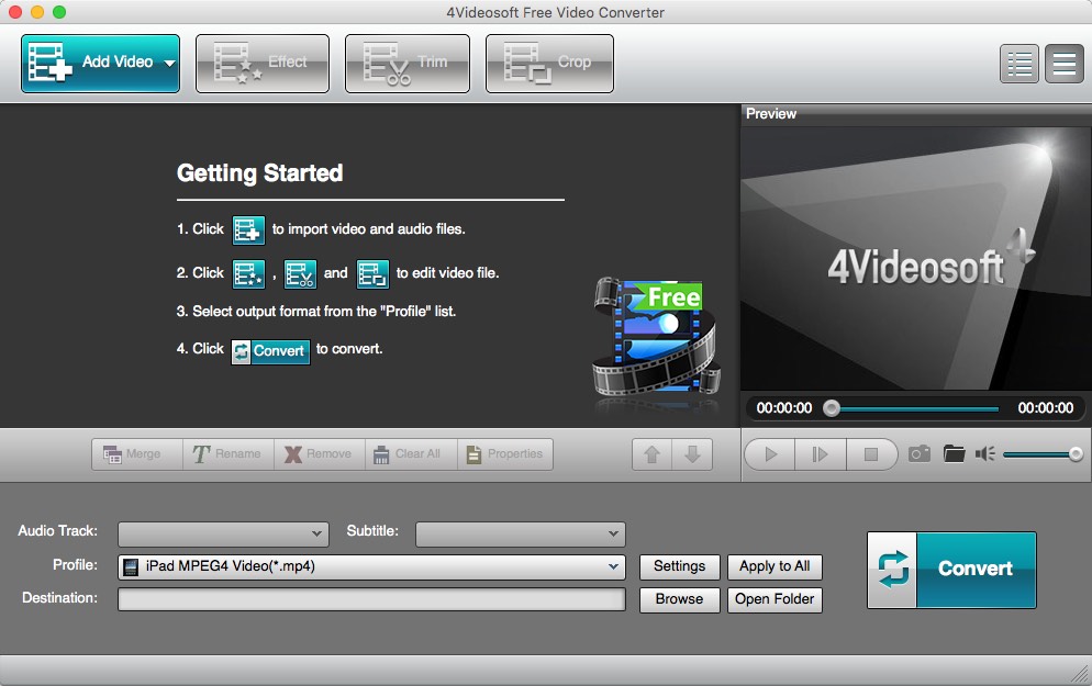 4Videosoft Free Video Converter 5.0 : Main Window