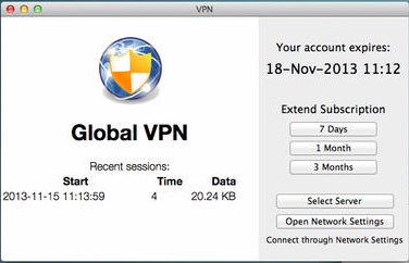 Global VPN 1.0 : Main window