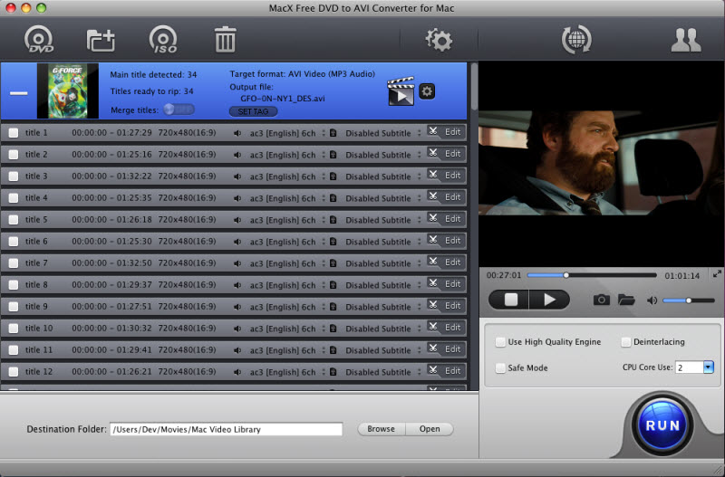 MacX Free DVD to AVI Converter for Mac 4.0 : Main Window