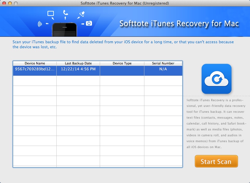 Softtote iTunes Recovery for Mac 1.0 : Main Window