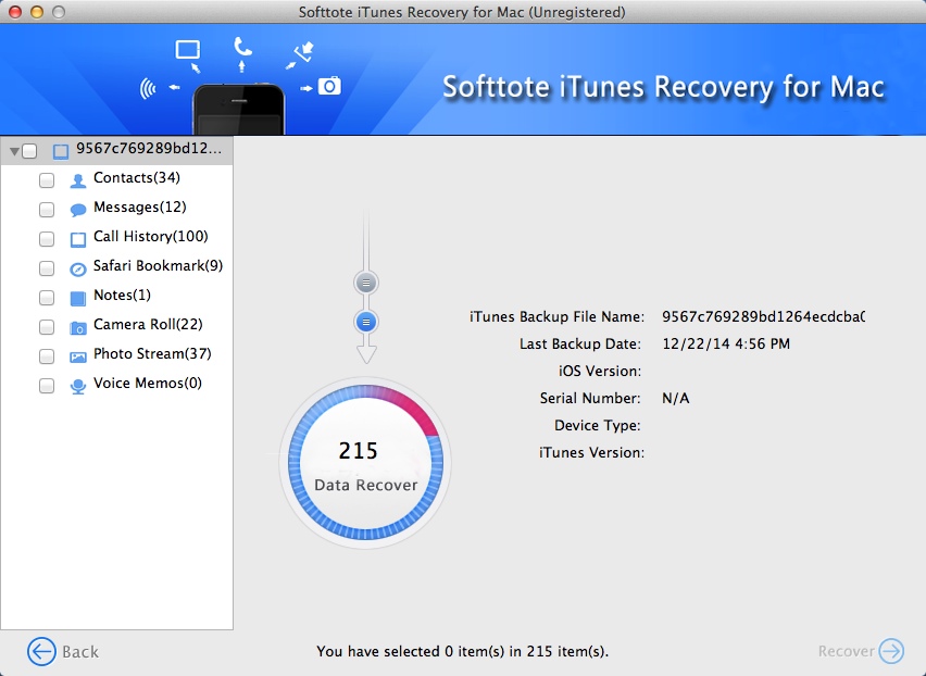 Softtote iTunes Recovery for Mac 1.0 : Scan Results Window