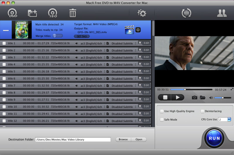 MacX Free DVD to M4V Converter for Mac 4.0 : Main Window