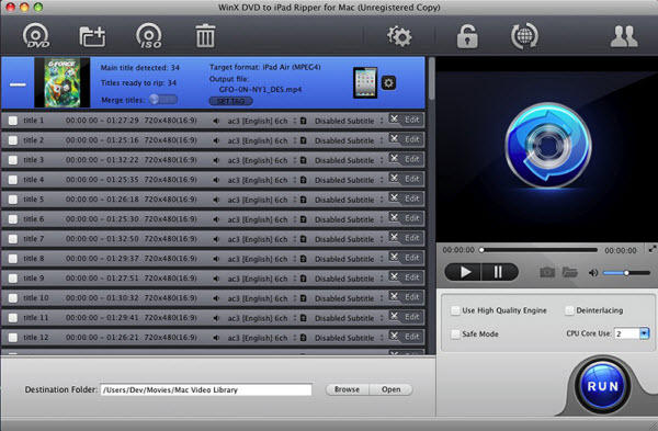 WinX DVD To iPad Ripper For Mac 4.0 : Main Window