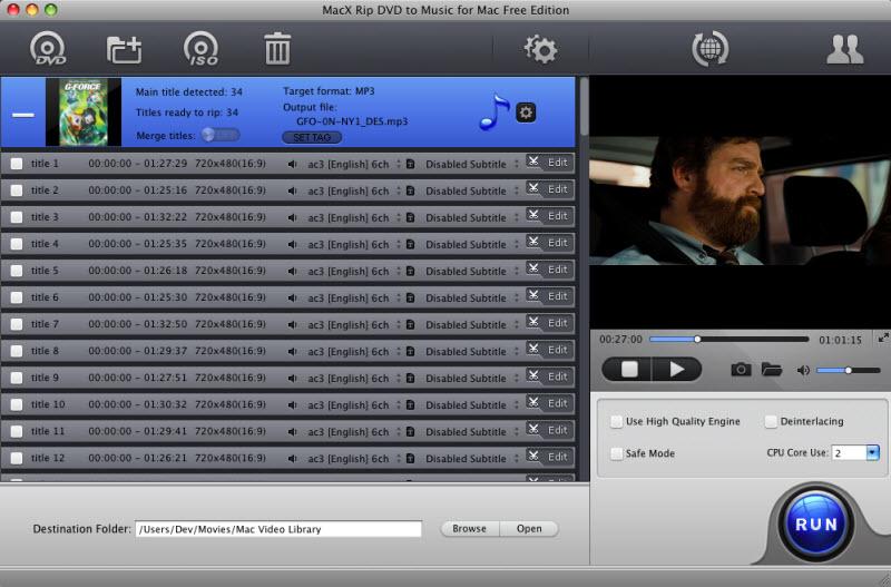 MacX Rip DVD to Music for Mac Free Edition 4.0 : Main Window