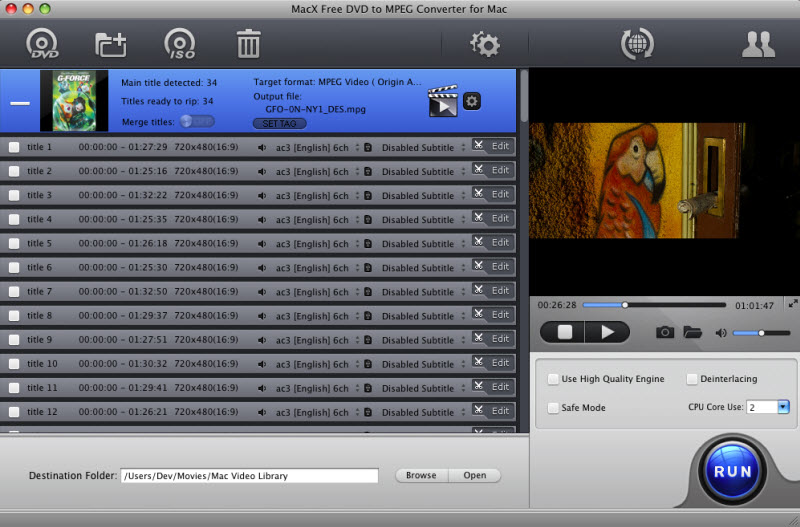 MacX Free DVD to MPEG Converter for Mac 4.0 : Main Window