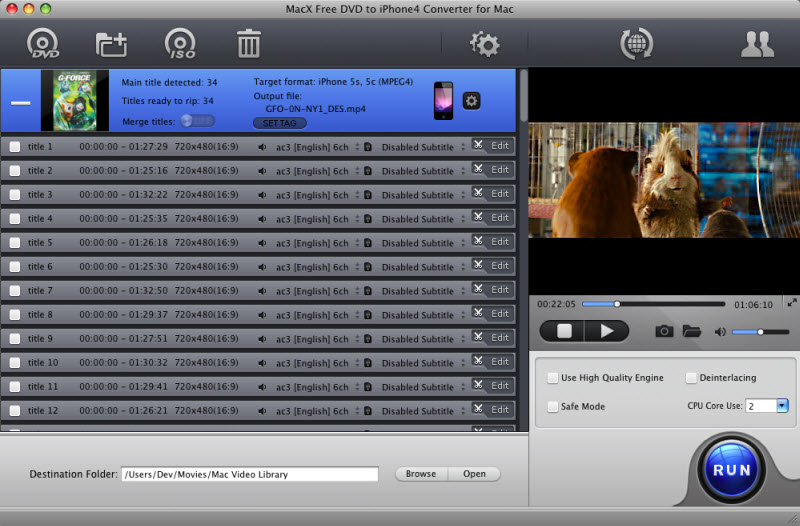 MacX Free DVD to iPhone4 Converter 4.0 : Main Window