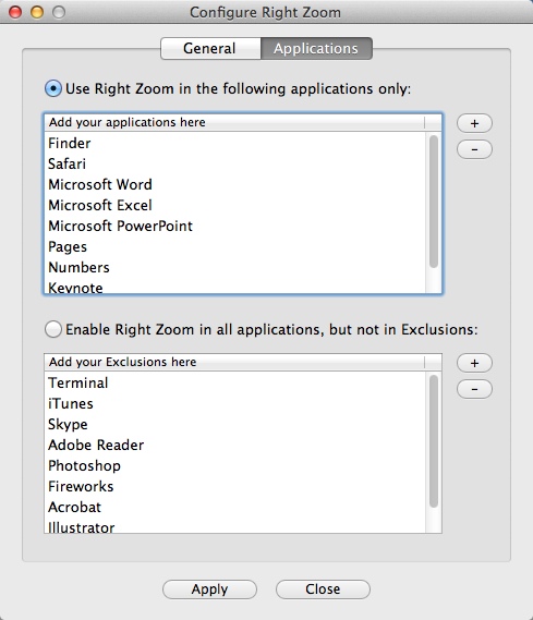 Right Zoom 1.8 : Configuring Applications Settings