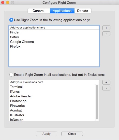 Right Zoom 2.1 : Applications Window