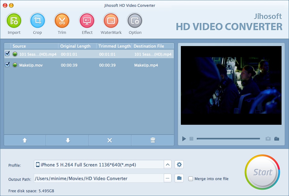 Jihosoft HD Video Converter for Mac 5.0 : Main Window