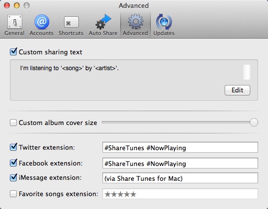 Share Tunes 1.3 : Configuring Advanced Settings