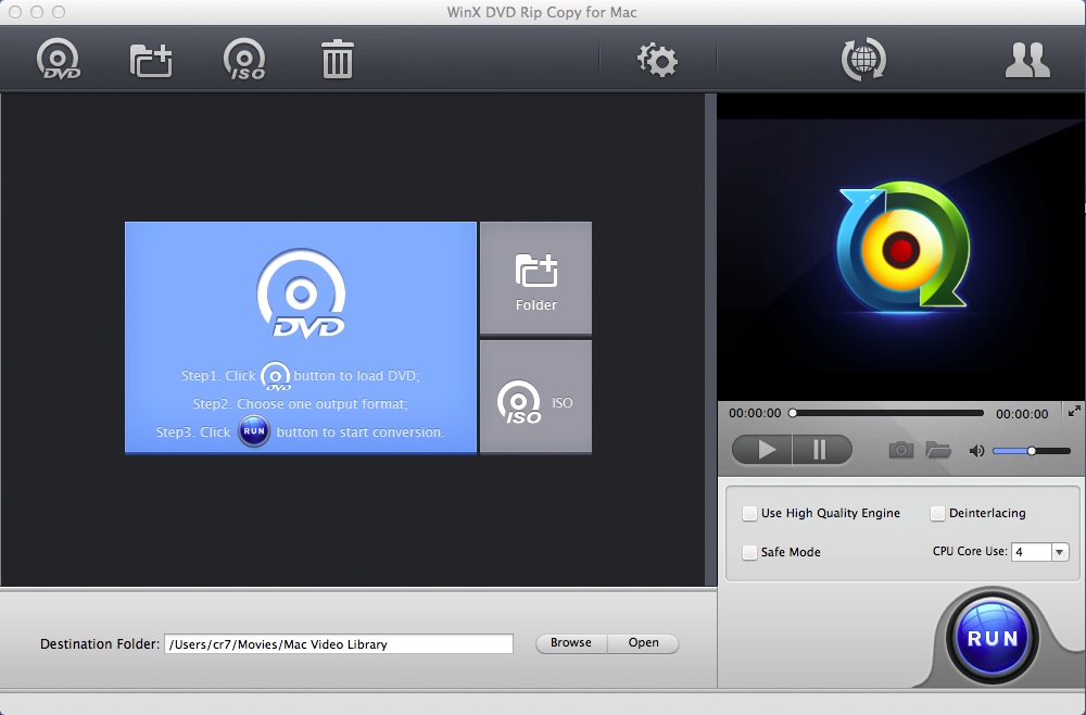WinX DVD Rip Copy For Mac 4.0 : Main window
