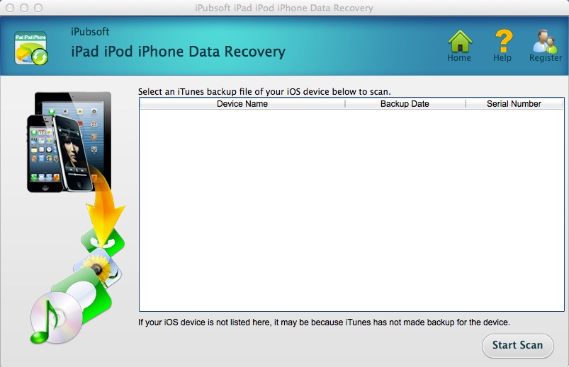 iPubsoft iPad iPod iPhone Data Recovery 2.1 : Main window