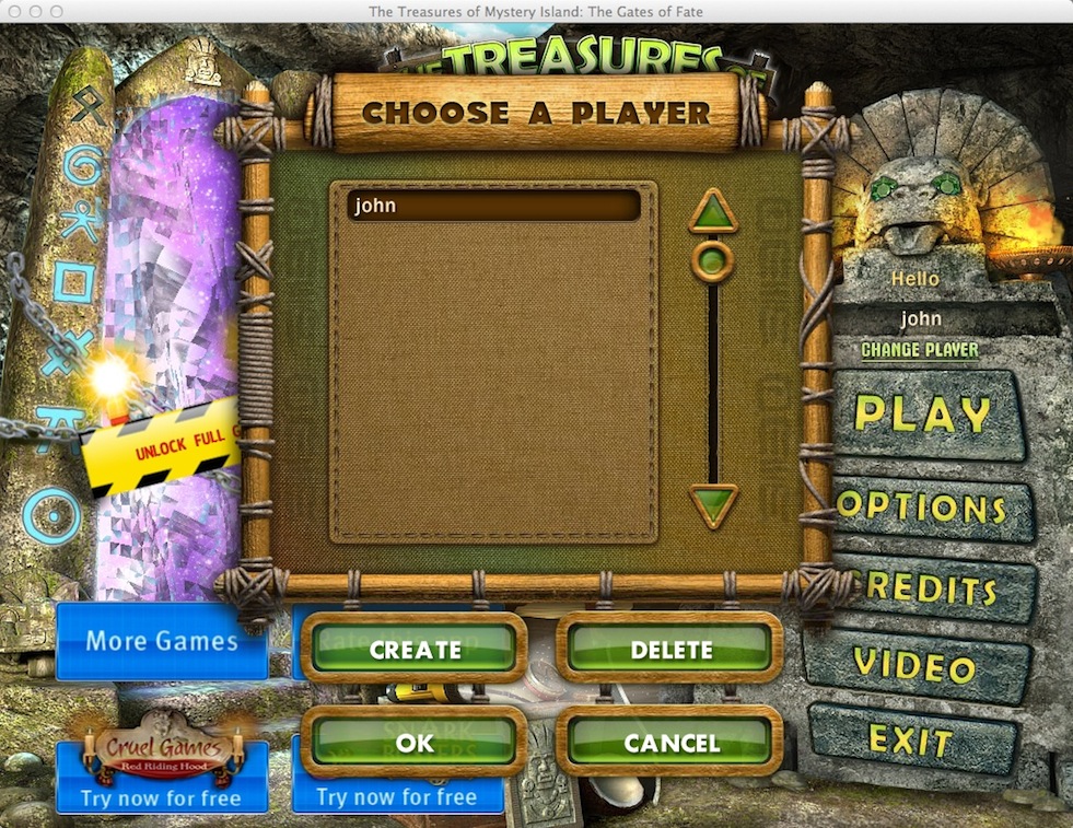 The Treasures of Mystery Island 2. The Gates of Fate 1.1 : Selecting Player Profile