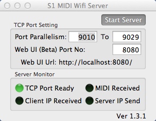 S1 MIDI Wifi Server : Main window