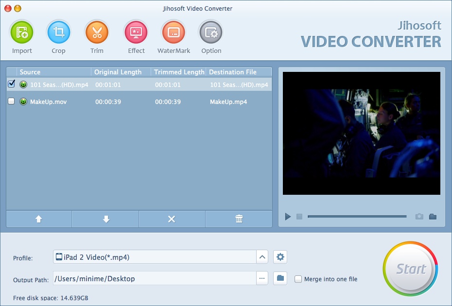 Jihosoft Video Converter for Mac 5.0 : Main Window