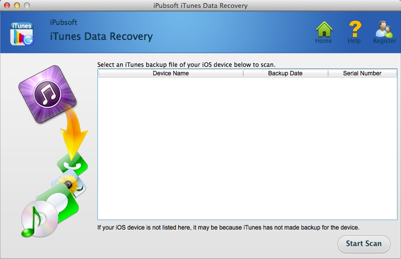 iPubsoft iTunes Data Recovery 2.1 : Main window