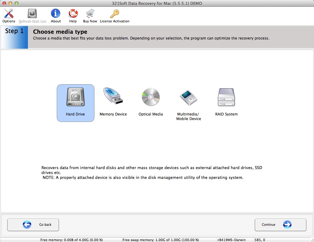321Soft Data Recovery for Mac 5.5 : Choose Media Type