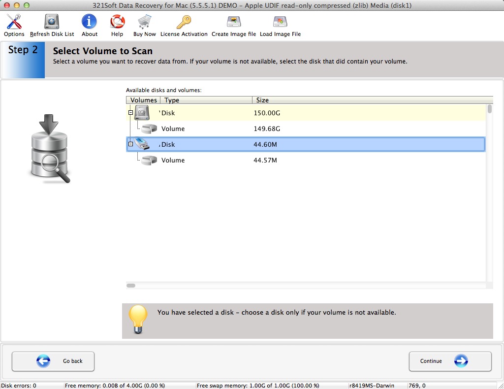 321Soft Data Recovery for Mac 5.5 : Select Volume To Scan