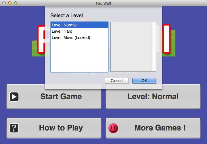 PapiWall 1.1 : Selecting Game Difficulty Level