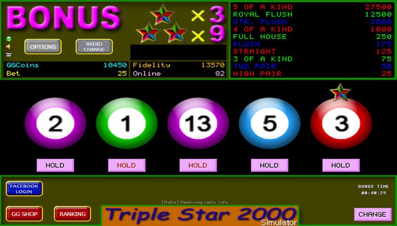 Video Poker : Triple Star 1.1 : Main window