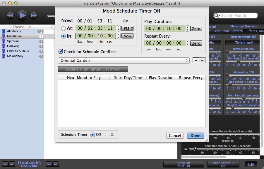 SonicMood 5.2 : Mood Schedule Window