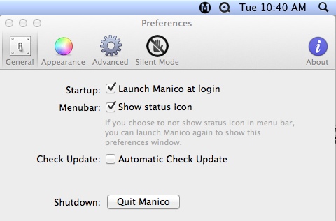 Manico 1.3 : Preferences Window