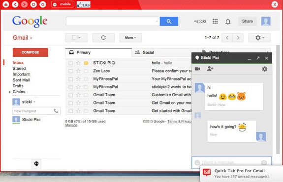 Quick Tab Pro For Gmail 1.0 : Main window